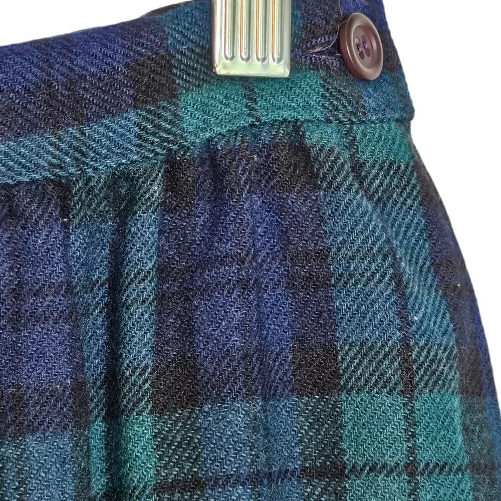 Vintage Petite Pendleton Authentic Black Watch Tartan Green Wool Plaid Skirt